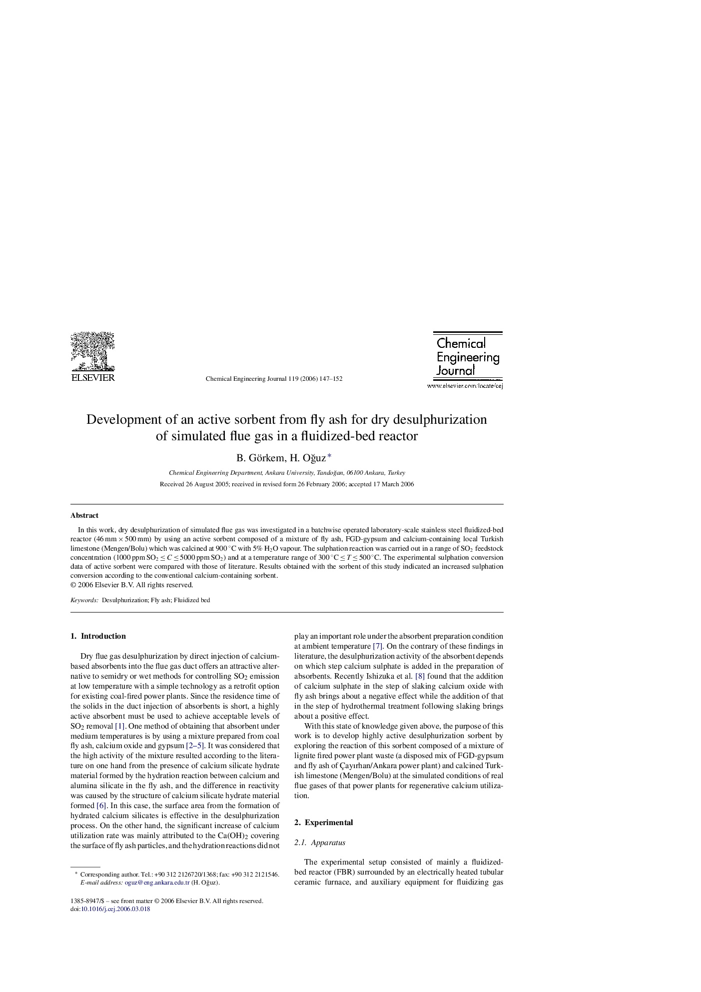 عکس صفحه اول مقاله: Development of an active sorbent from fly ash for dry desulphurization of simulated flue gas in a fluidized-bed reactor Development of an active sorbent from fly ash for dry desulphurization of simulated flue gas in a fluidized-bed reactor