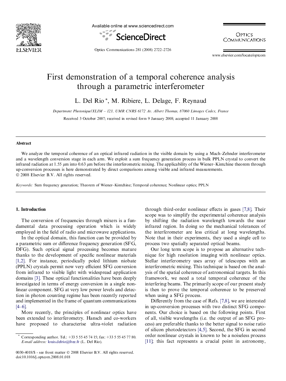 First demonstration of a temporal coherence analysis through a parametric interferometer