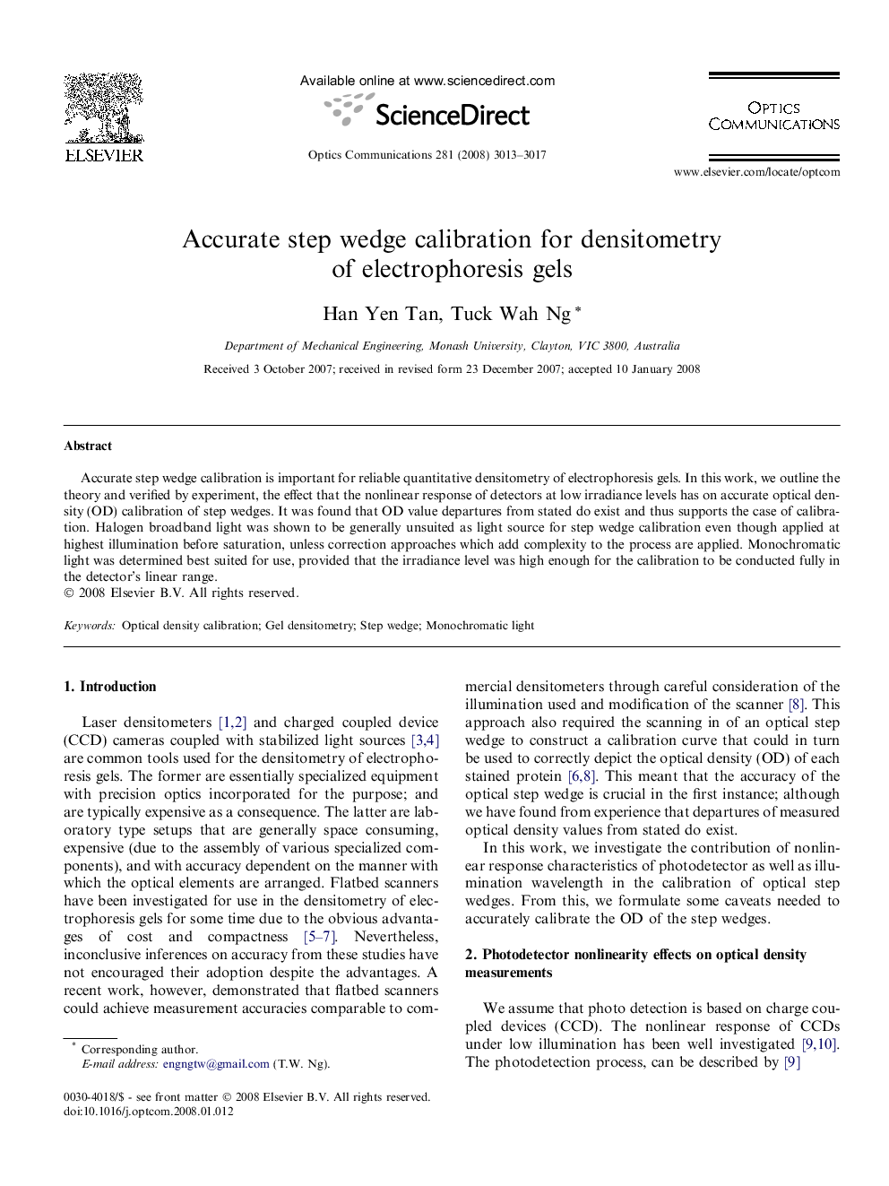 Accurate step wedge calibration for densitometry of electrophoresis gels