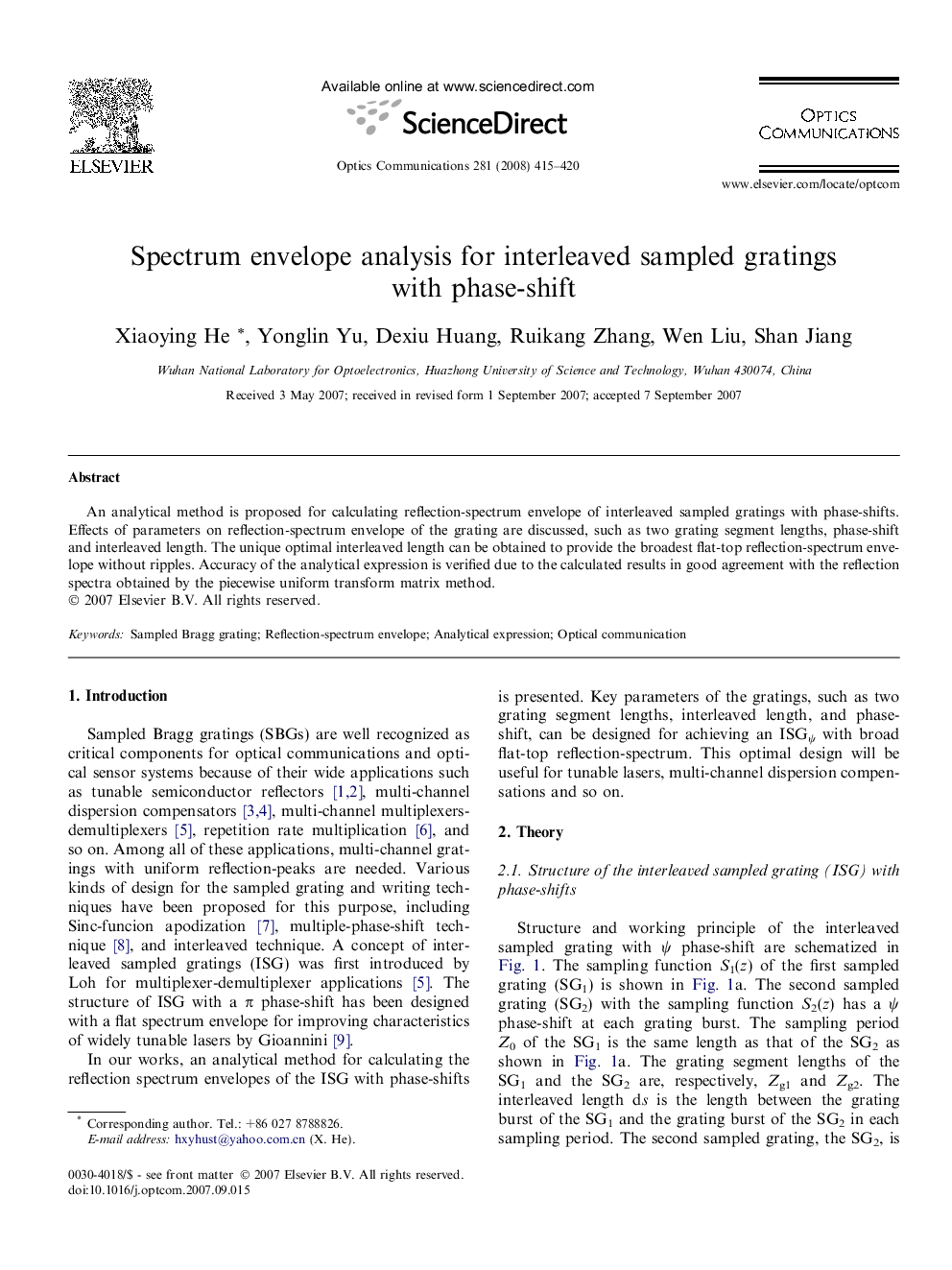 Spectrum envelope analysis for interleaved sampled gratings with phase-shift