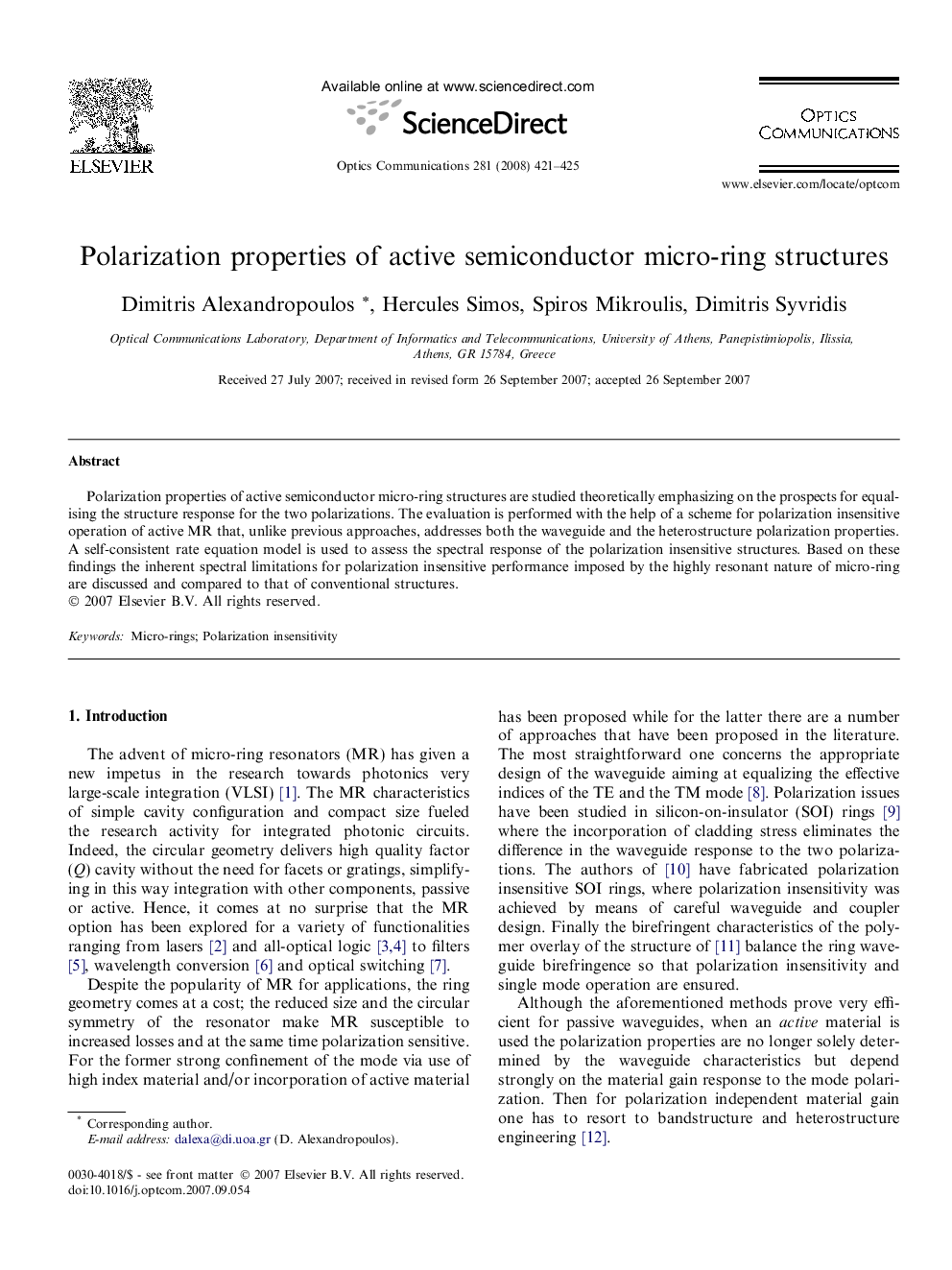Polarization properties of active semiconductor micro-ring structures