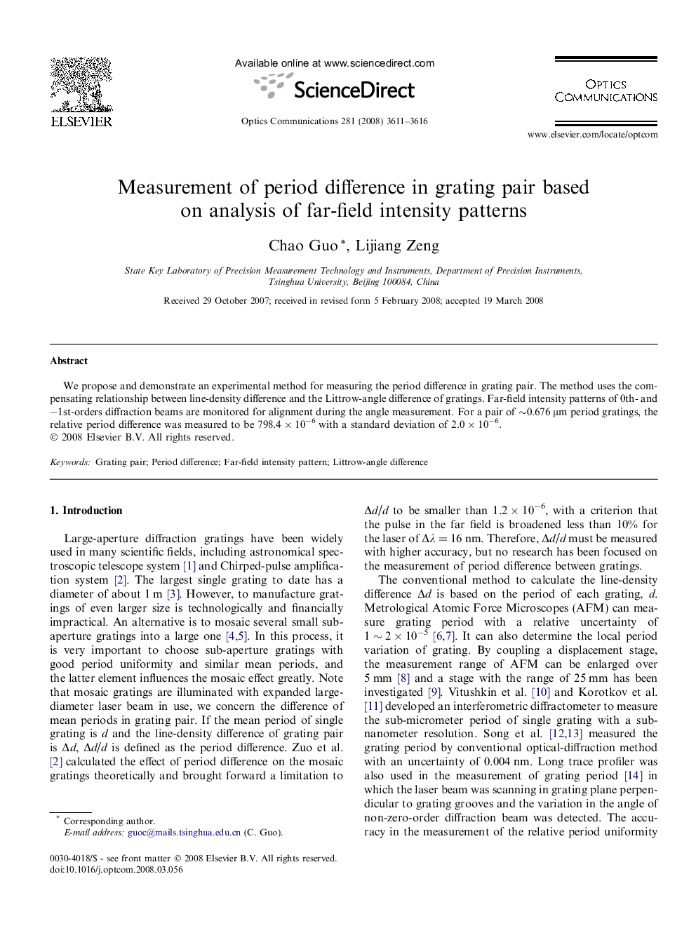 عکس صفحه اول مقاله: Measurement of period difference in grating pair based on analysis of far-field intensity patterns Measurement of period difference in grating pair based on analysis of far-field intensity patterns