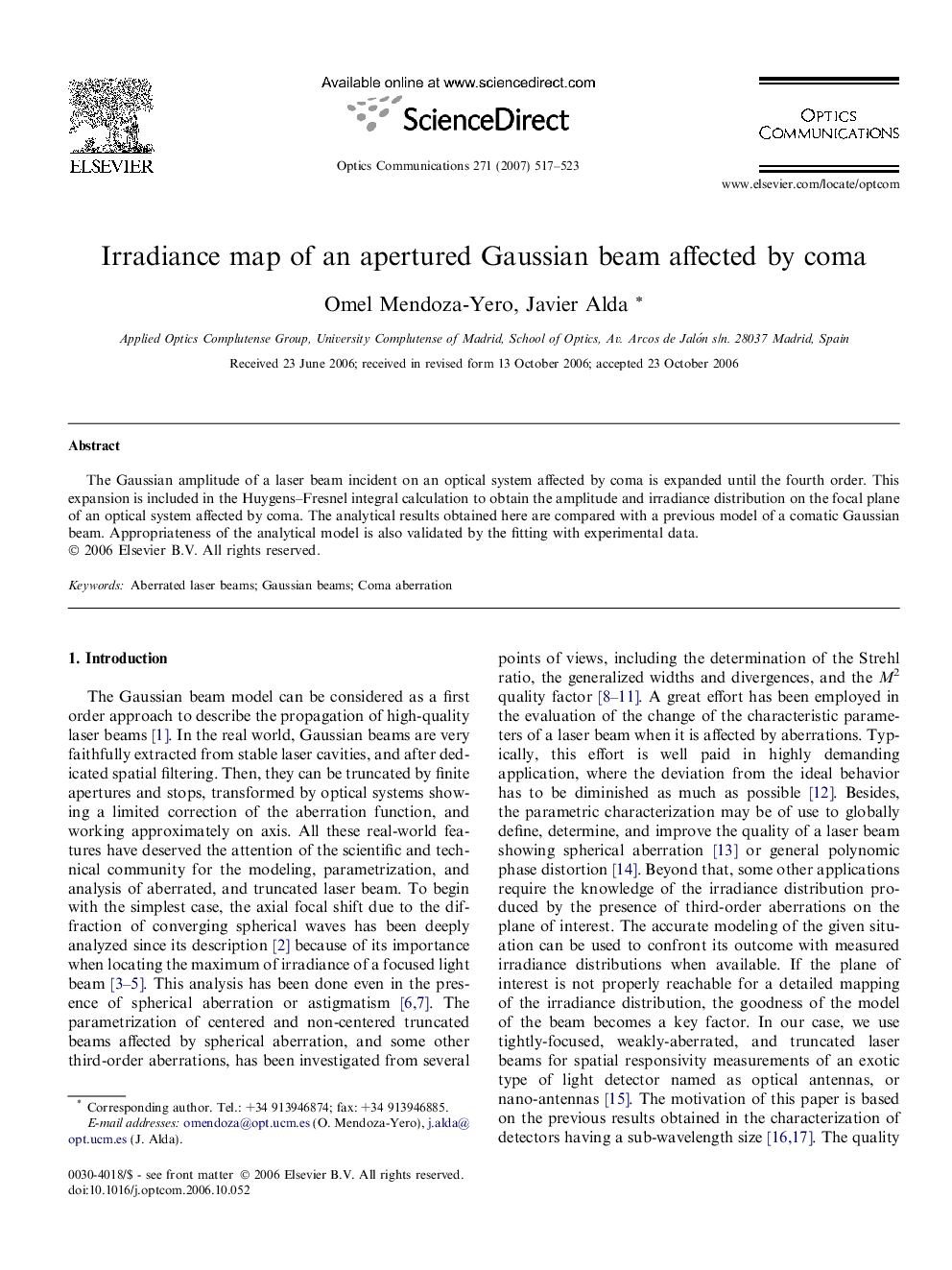 Irradiance map of an apertured Gaussian beam affected by coma