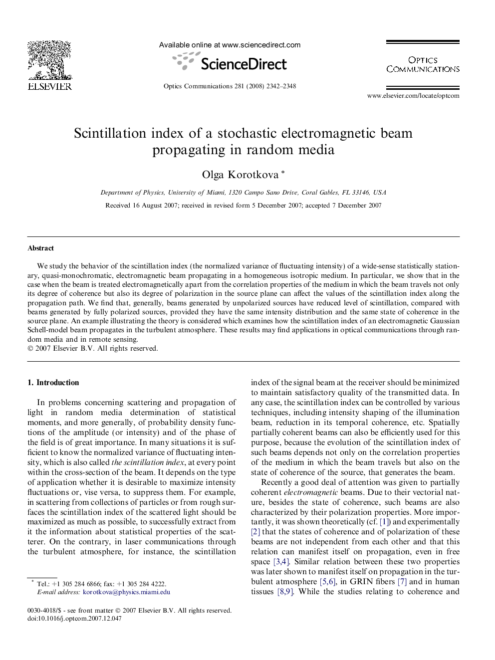 Scintillation index of a stochastic electromagnetic beam propagating in random media