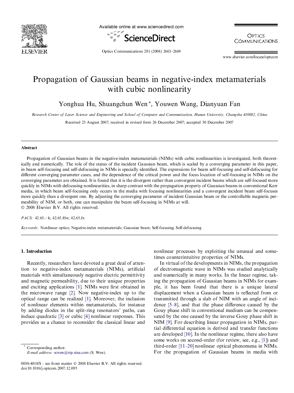 Propagation of Gaussian beams in negative-index metamaterials with cubic nonlinearity