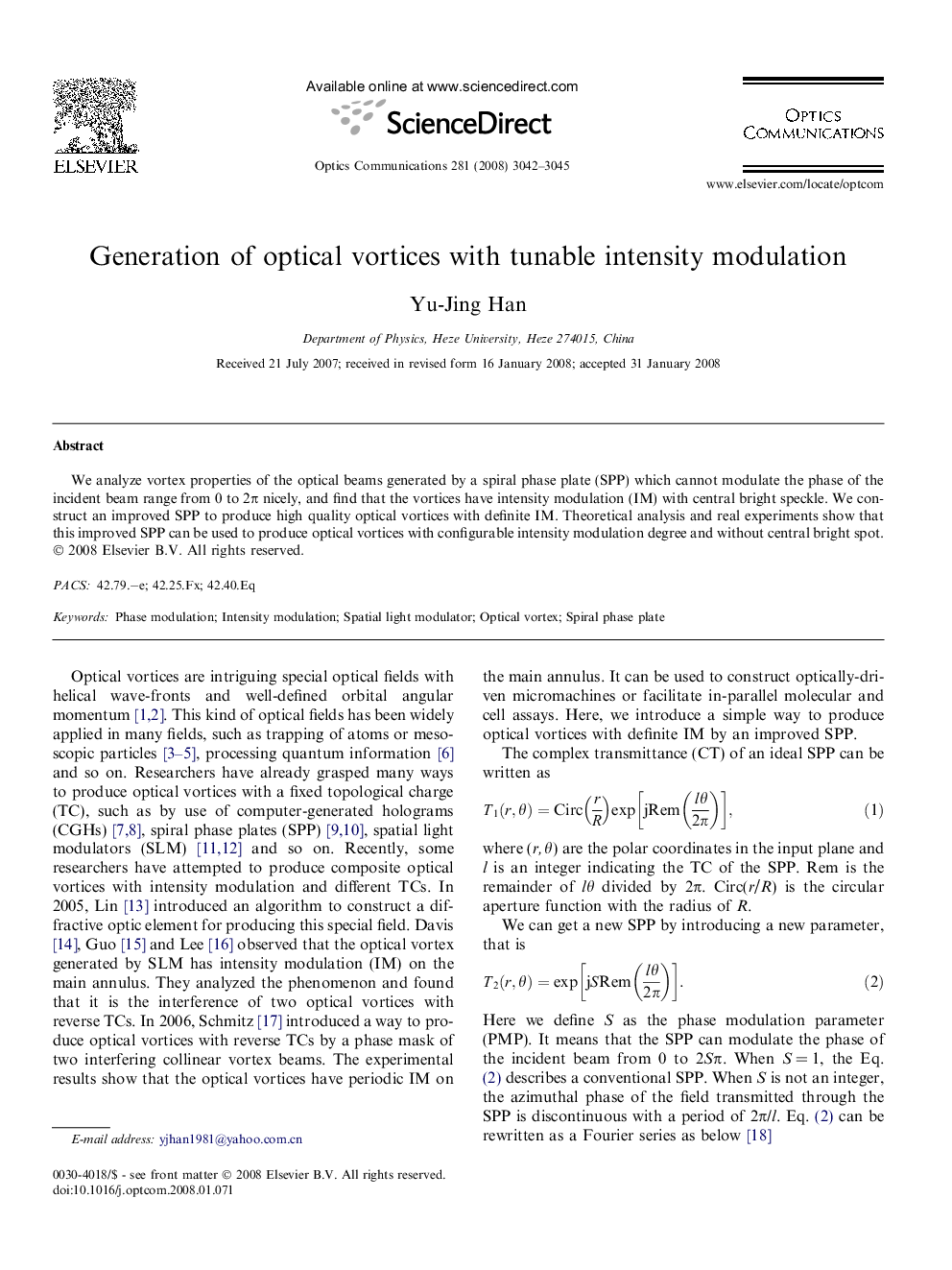 Generation of optical vortices with tunable intensity modulation