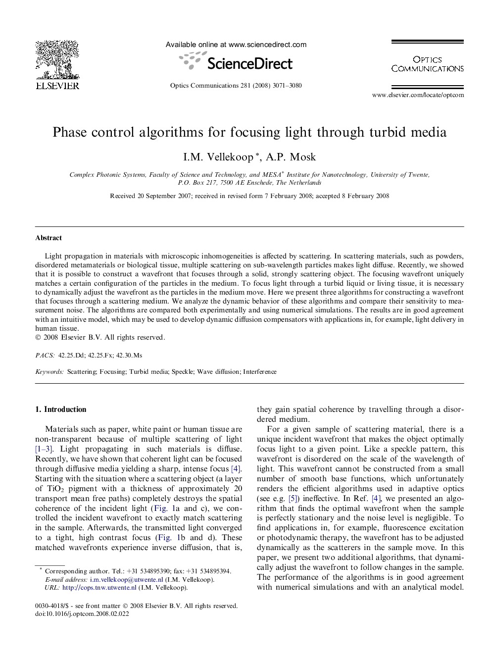 Phase control algorithms for focusing light through turbid media