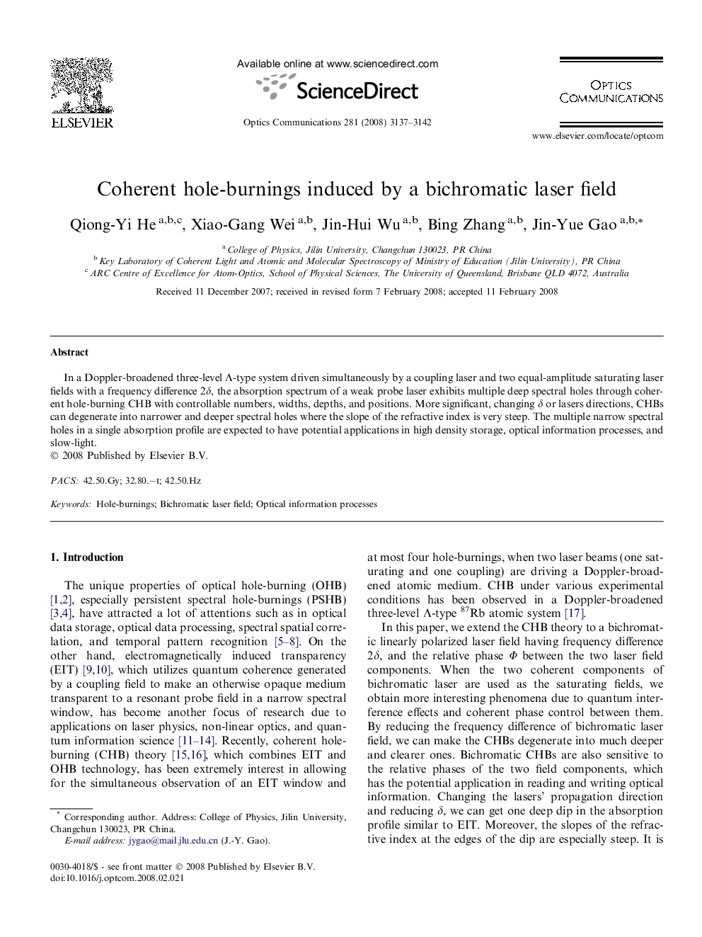 Coherent hole-burnings induced by a bichromatic laser field