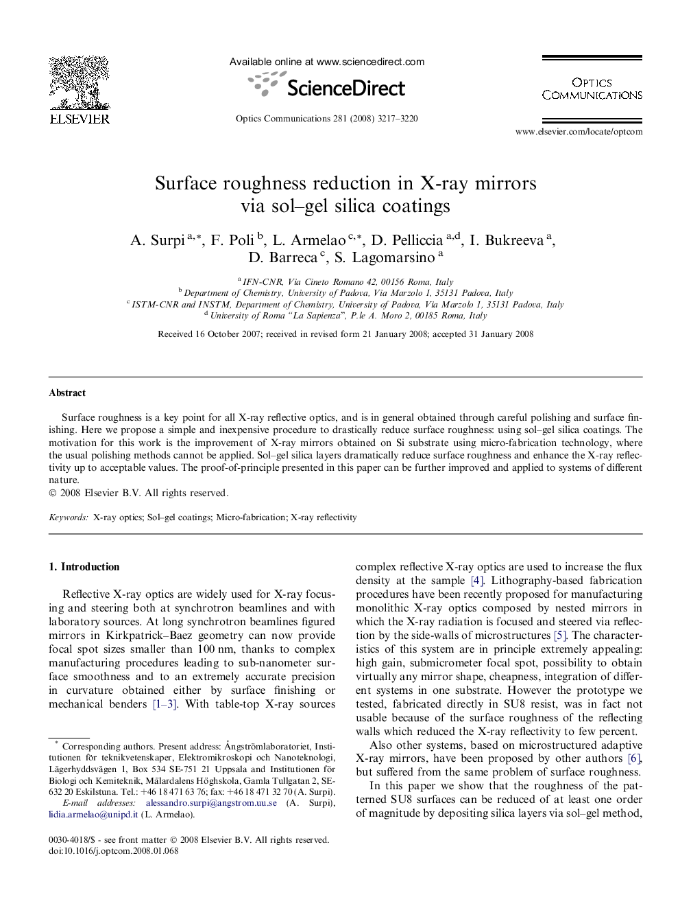 Surface roughness reduction in X-ray mirrors via sol–gel silica coatings