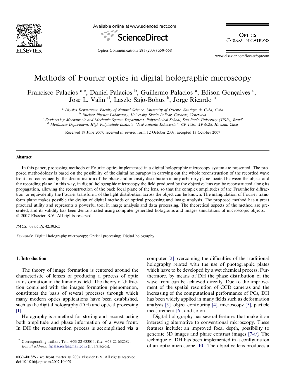 Methods of Fourier optics in digital holographic microscopy