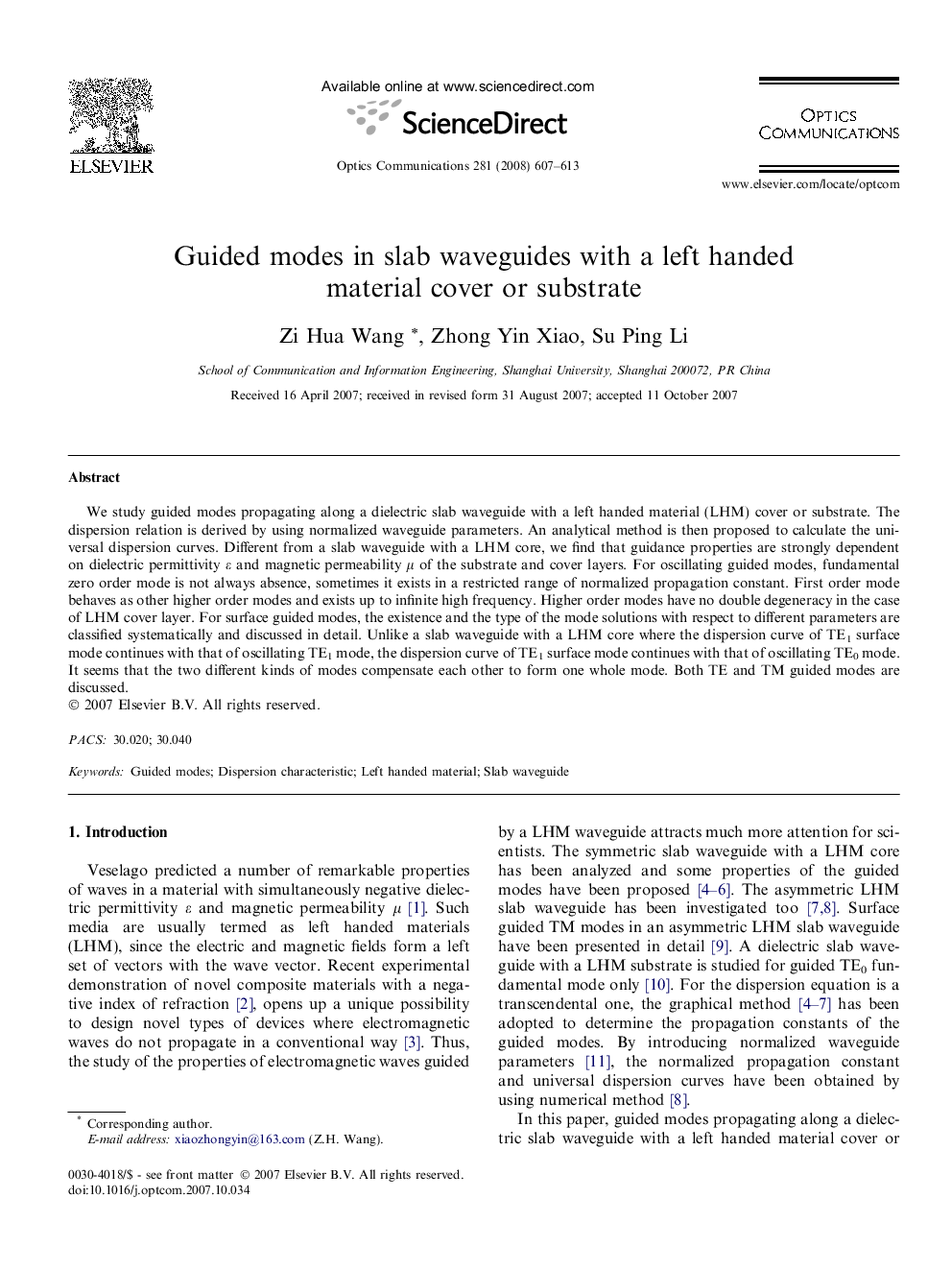 Guided modes in slab waveguides with a left handed material cover or substrate