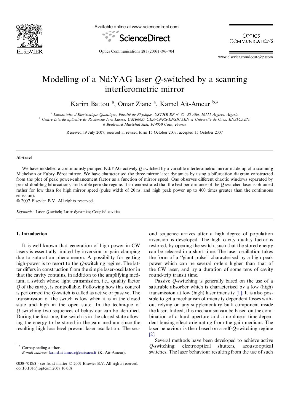 Modelling of a Nd:YAG laser Q-switched by a scanning interferometric mirror