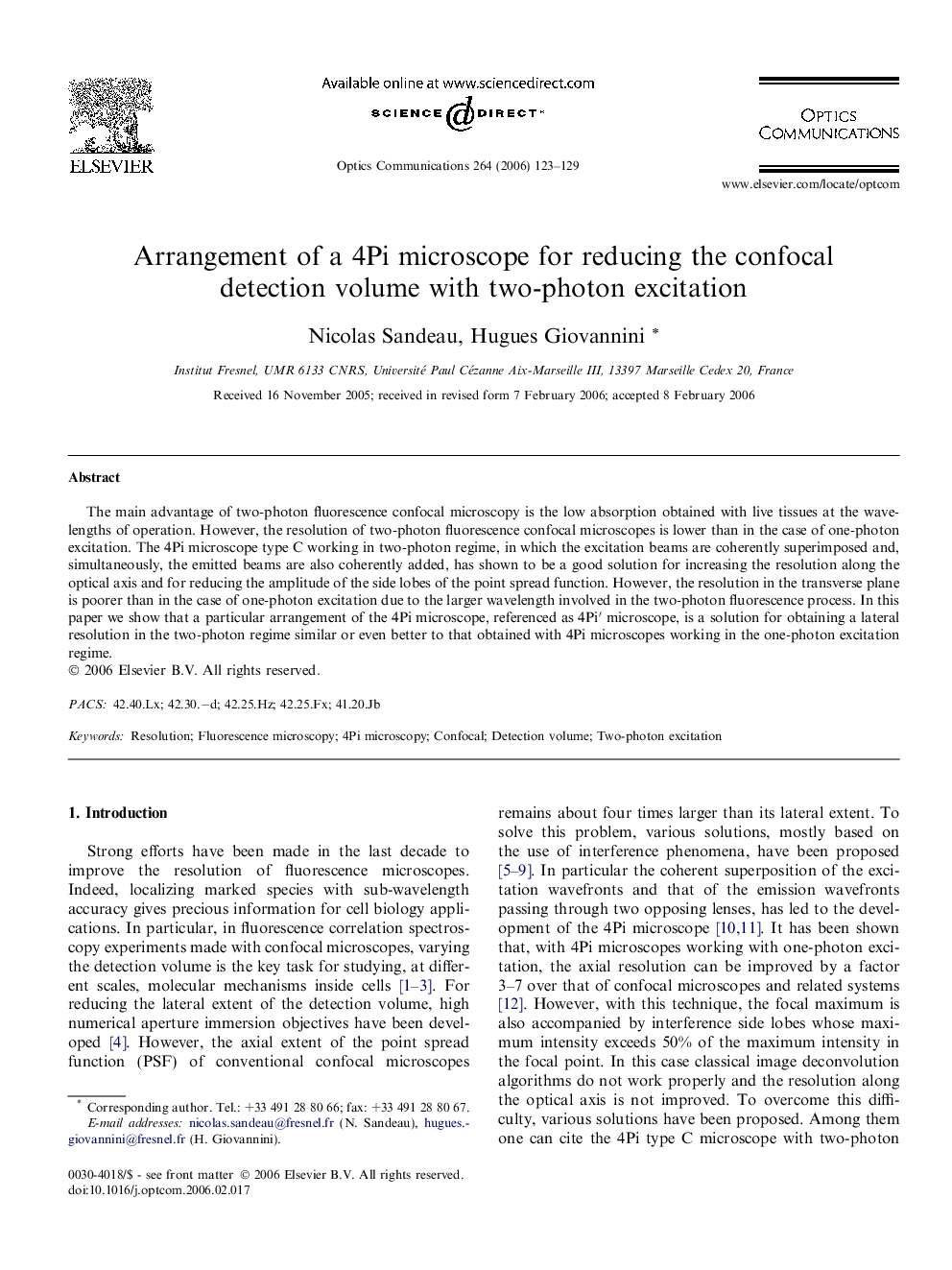 Arrangement of a 4Pi microscope for reducing the confocal detection volume with two-photon excitation