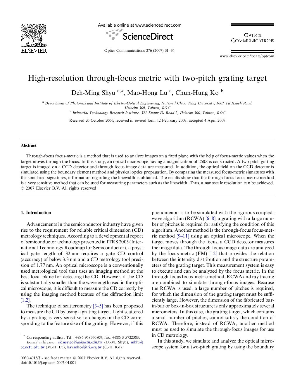 High-resolution through-focus metric with two-pitch grating target