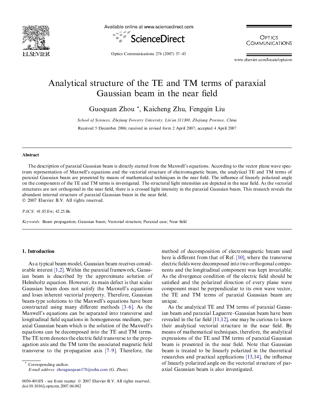 Analytical structure of the TE and TM terms of paraxial Gaussian beam in the near field