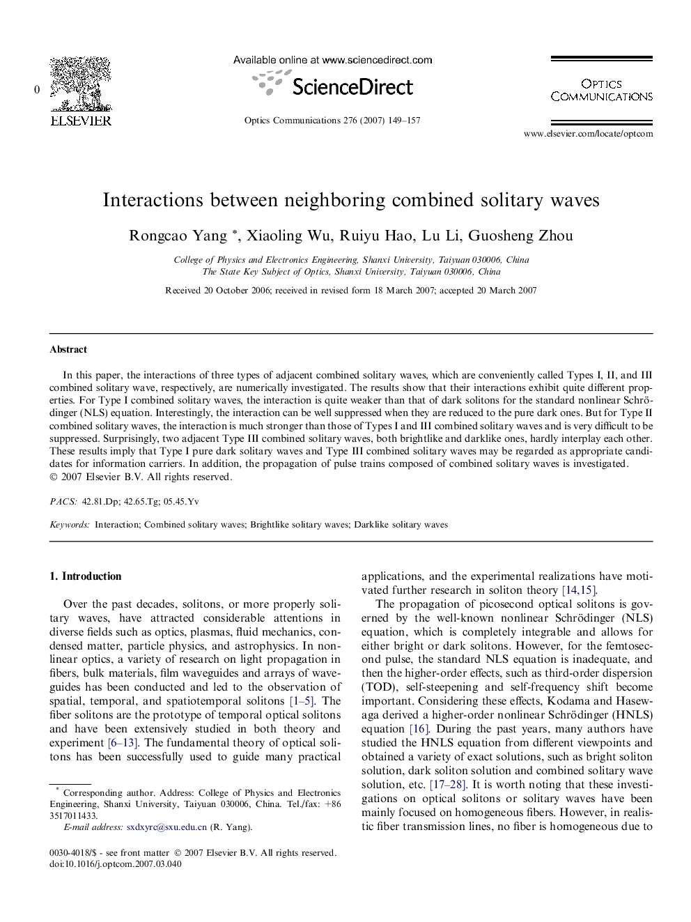 عکس صفحه اول مقاله: Interactions between neighboring combined solitary waves Interactions between neighboring combined solitary waves