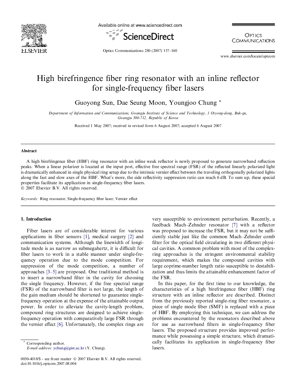 High birefringence fiber ring resonator with an inline reflector for single-frequency fiber lasers