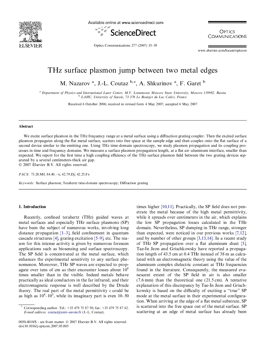 THz surface plasmon jump between two metal edges