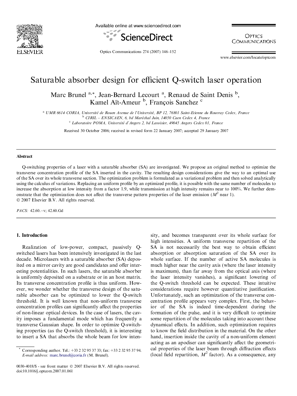 Saturable absorber design for efficient Q-switch laser operation