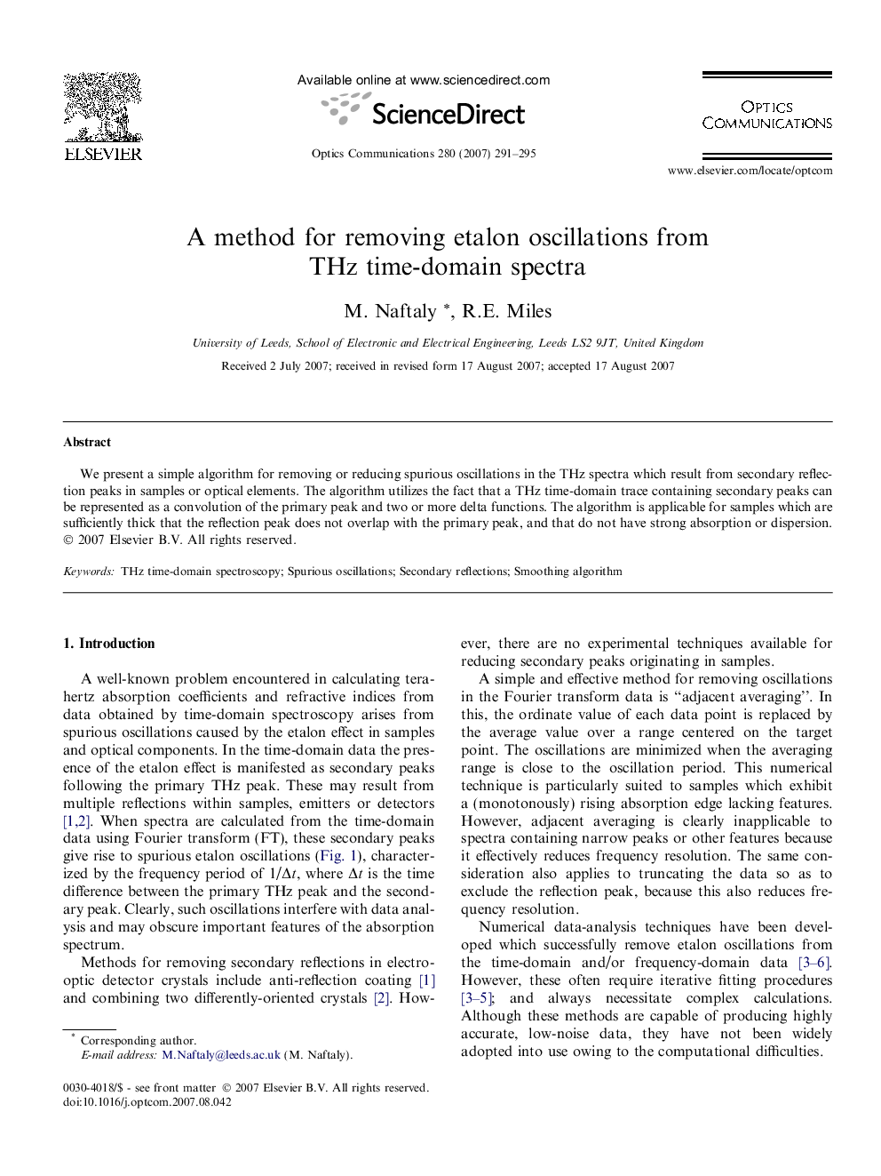 A method for removing etalon oscillations from THz time-domain spectra