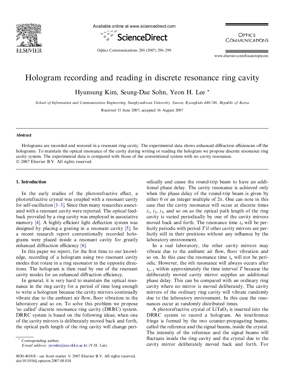 Hologram recording and reading in discrete resonance ring cavity