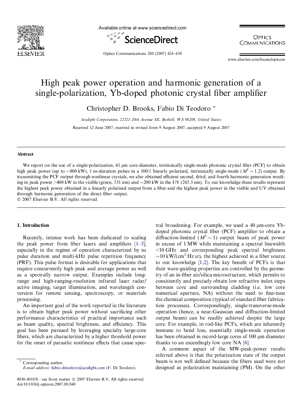 High peak power operation and harmonic generation of a single-polarization, Yb-doped photonic crystal fiber amplifier