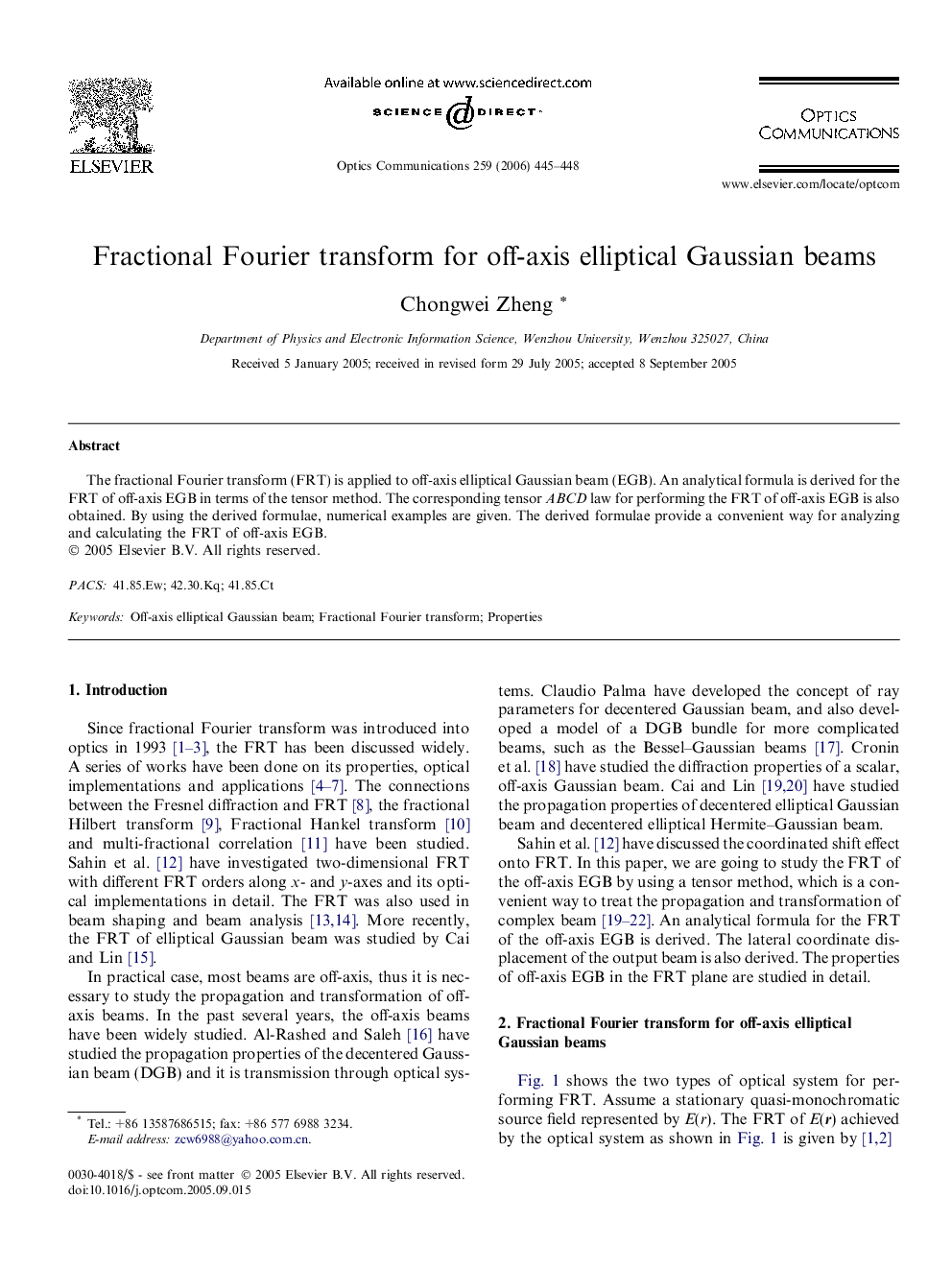 Fractional Fourier transform for off-axis elliptical Gaussian beams