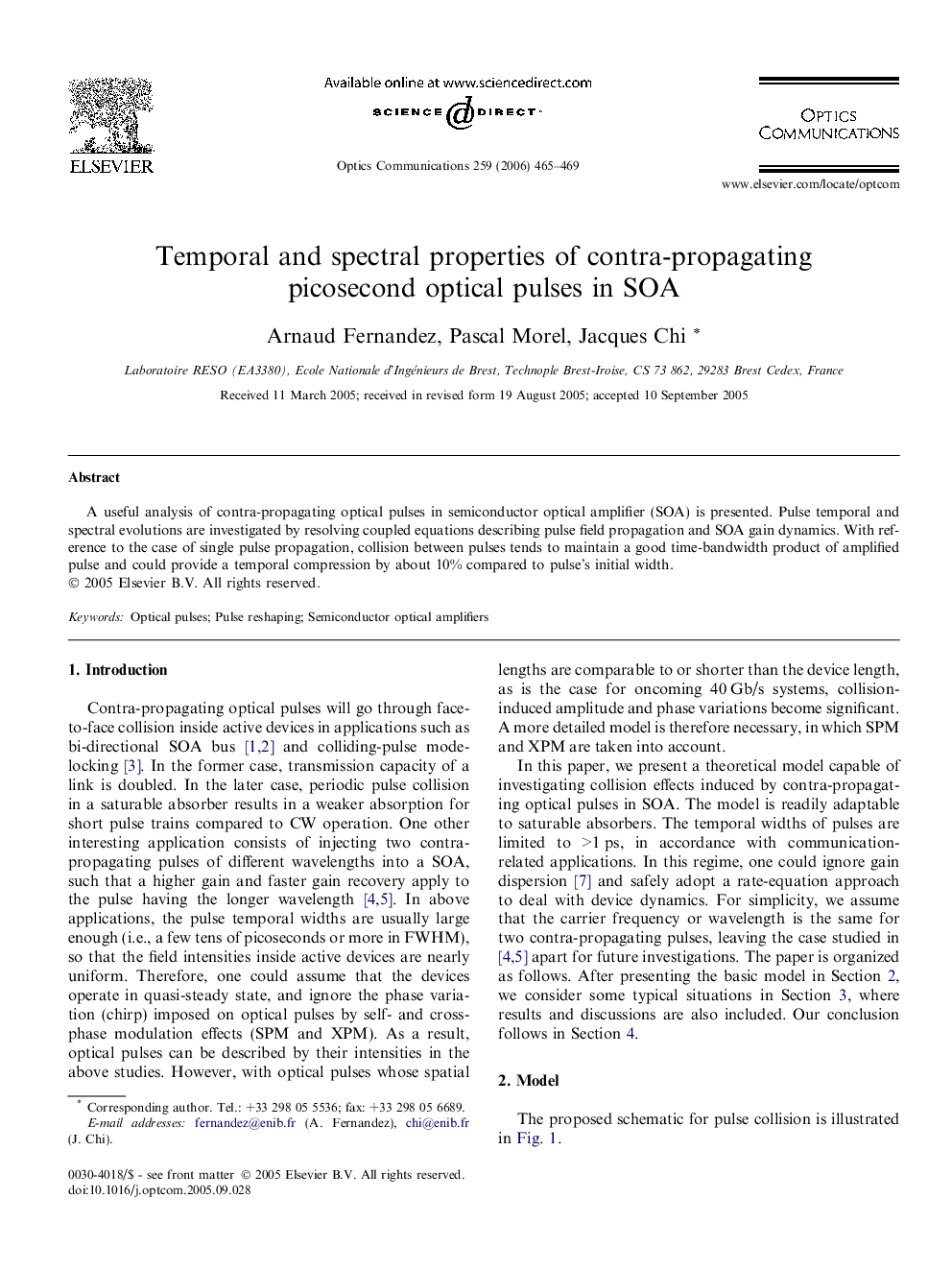 Temporal and spectral properties of contra-propagating picosecond optical pulses in SOA