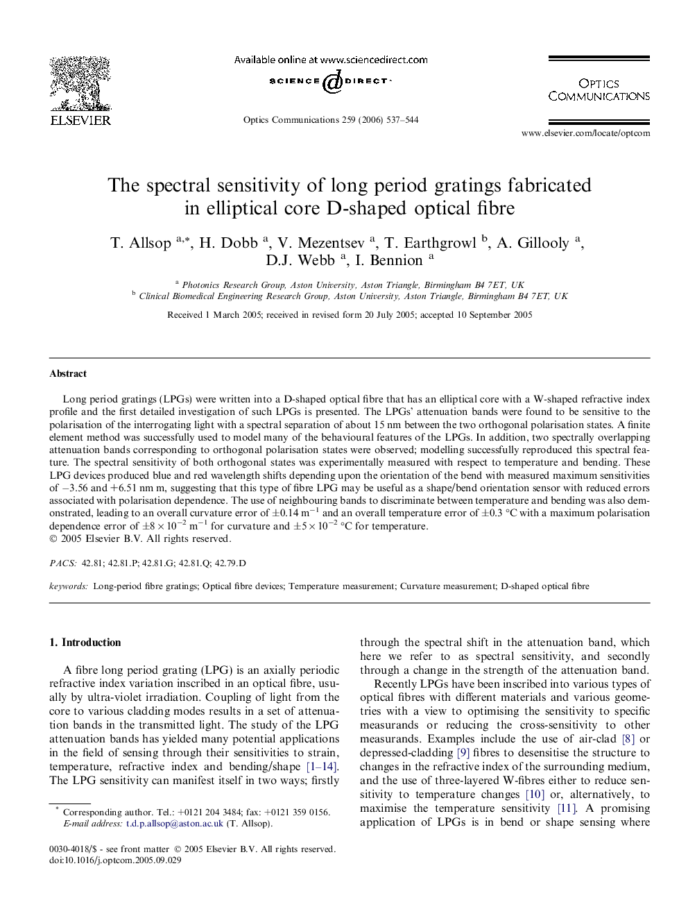 The spectral sensitivity of long period gratings fabricated in elliptical core D-shaped optical fibre