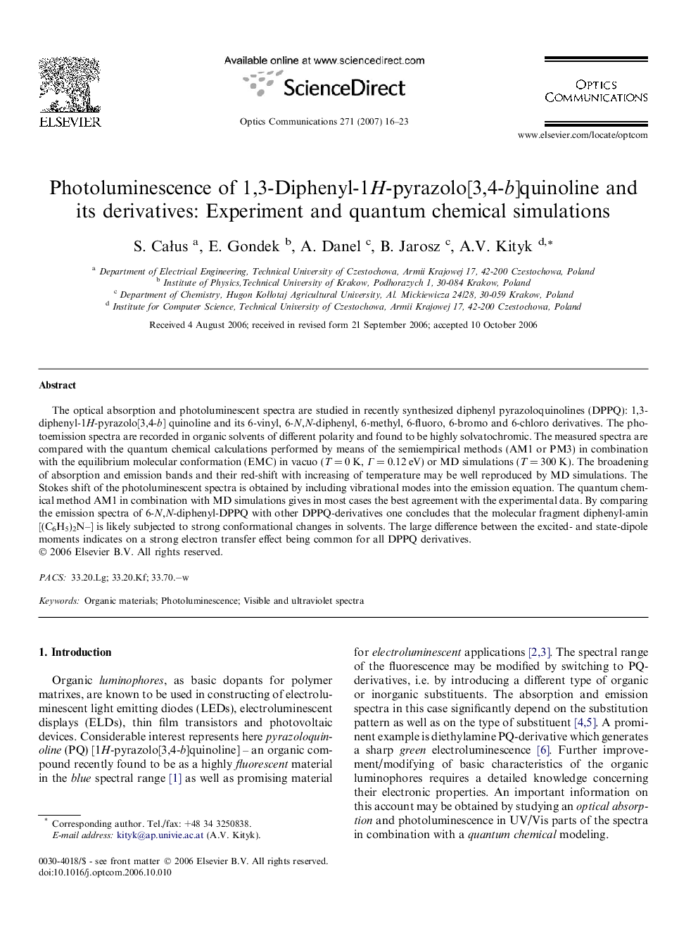 Photoluminescence of 1,3-Diphenyl-1H-pyrazolo[3,4-b]quinoline and its derivatives: Experiment and quantum chemical simulations