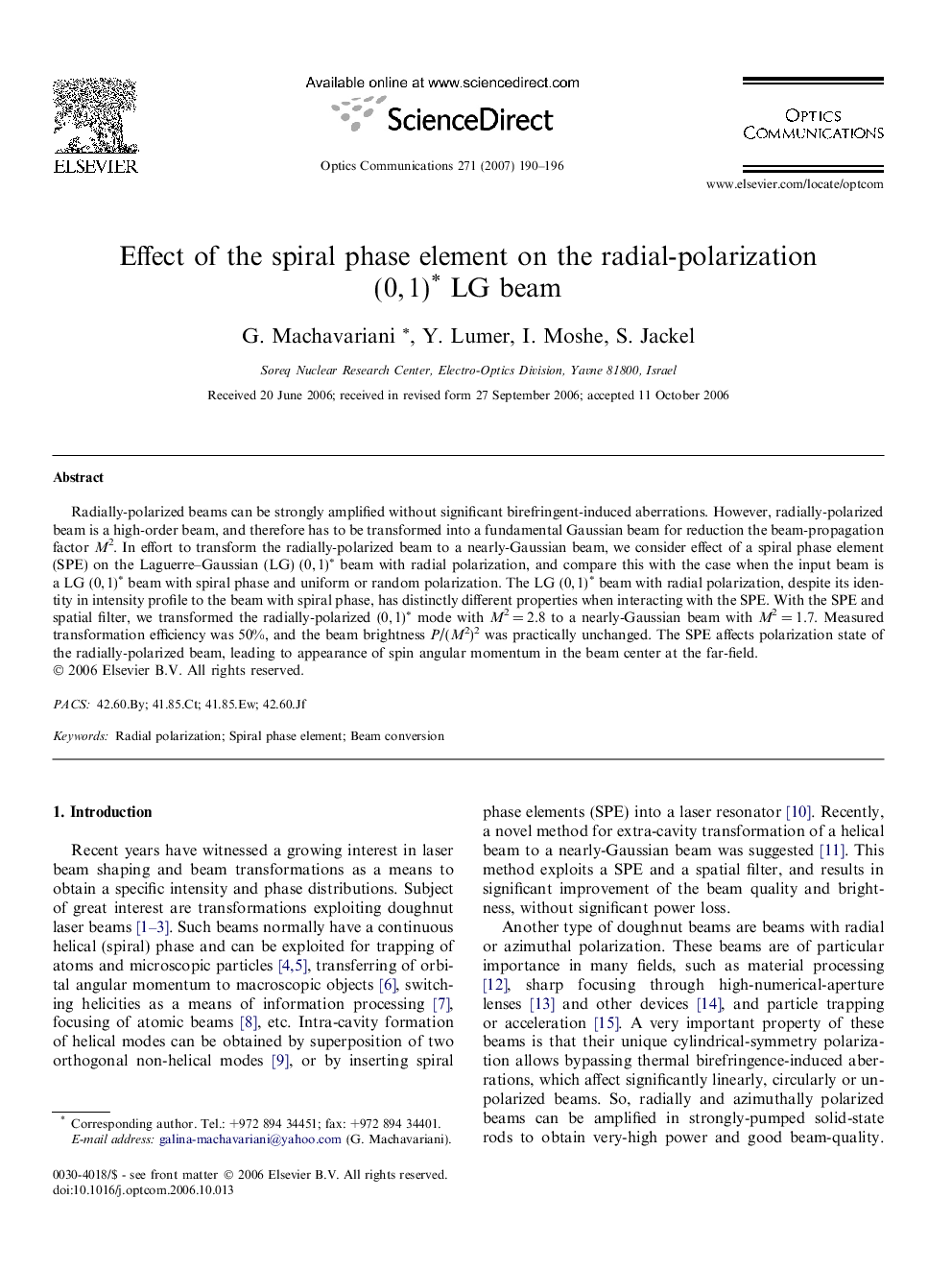 Effect of the spiral phase element on the radial-polarization (0,Â 1)â LG beam