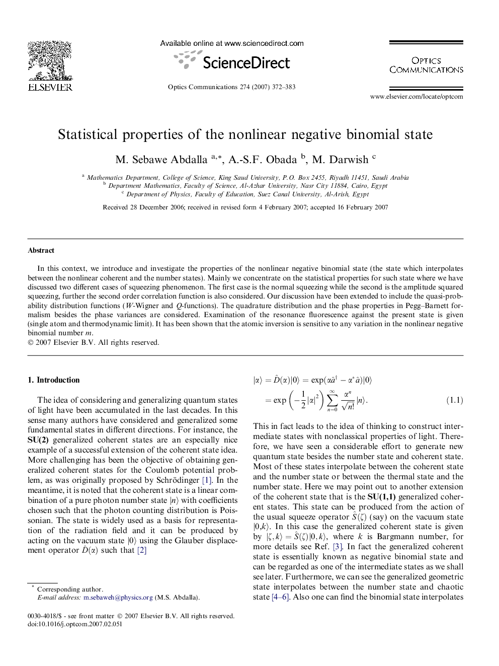 Statistical properties of the nonlinear negative binomial state