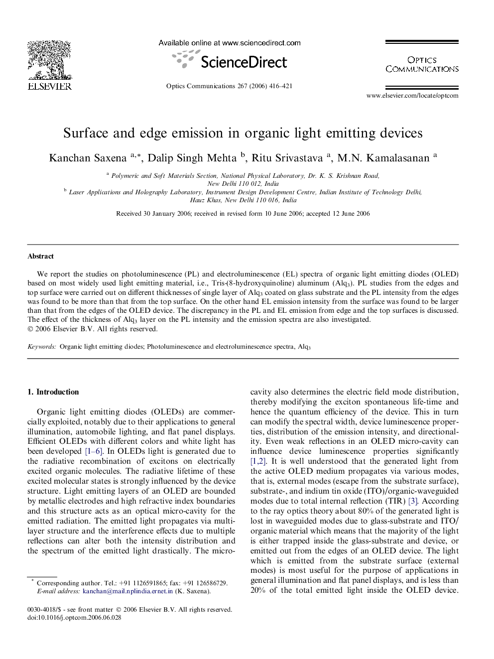 Surface and edge emission in organic light emitting devices