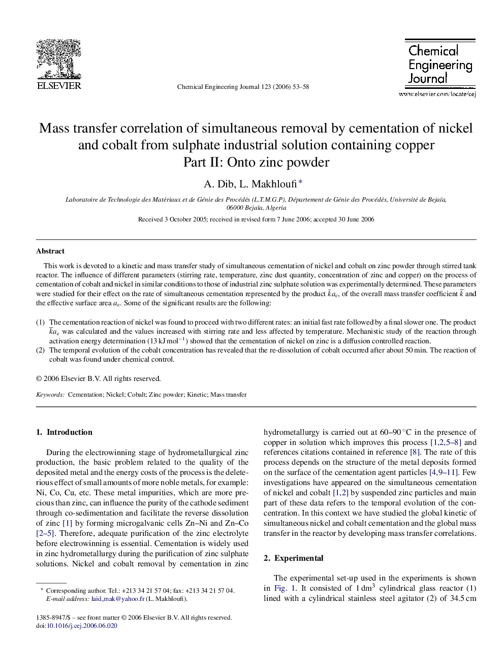 Mass transfer correlation of simultaneous removal by cementation of nickel and cobalt from sulphate industrial solution containing copper: Part II: Onto zinc powder