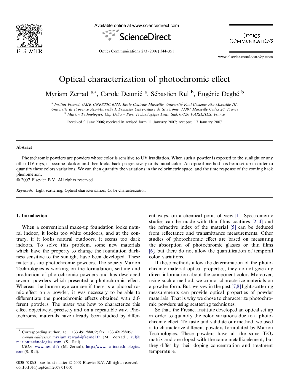 Optical characterization of photochromic effect