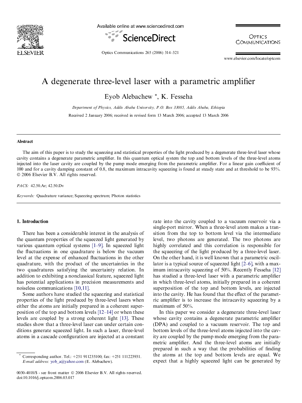 A degenerate three-level laser with a parametric amplifier