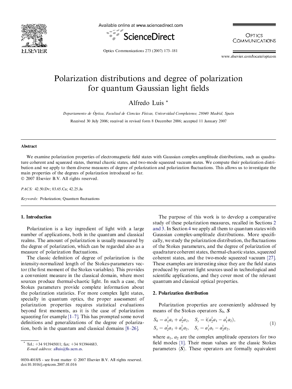 Polarization distributions and degree of polarization for quantum Gaussian light fields