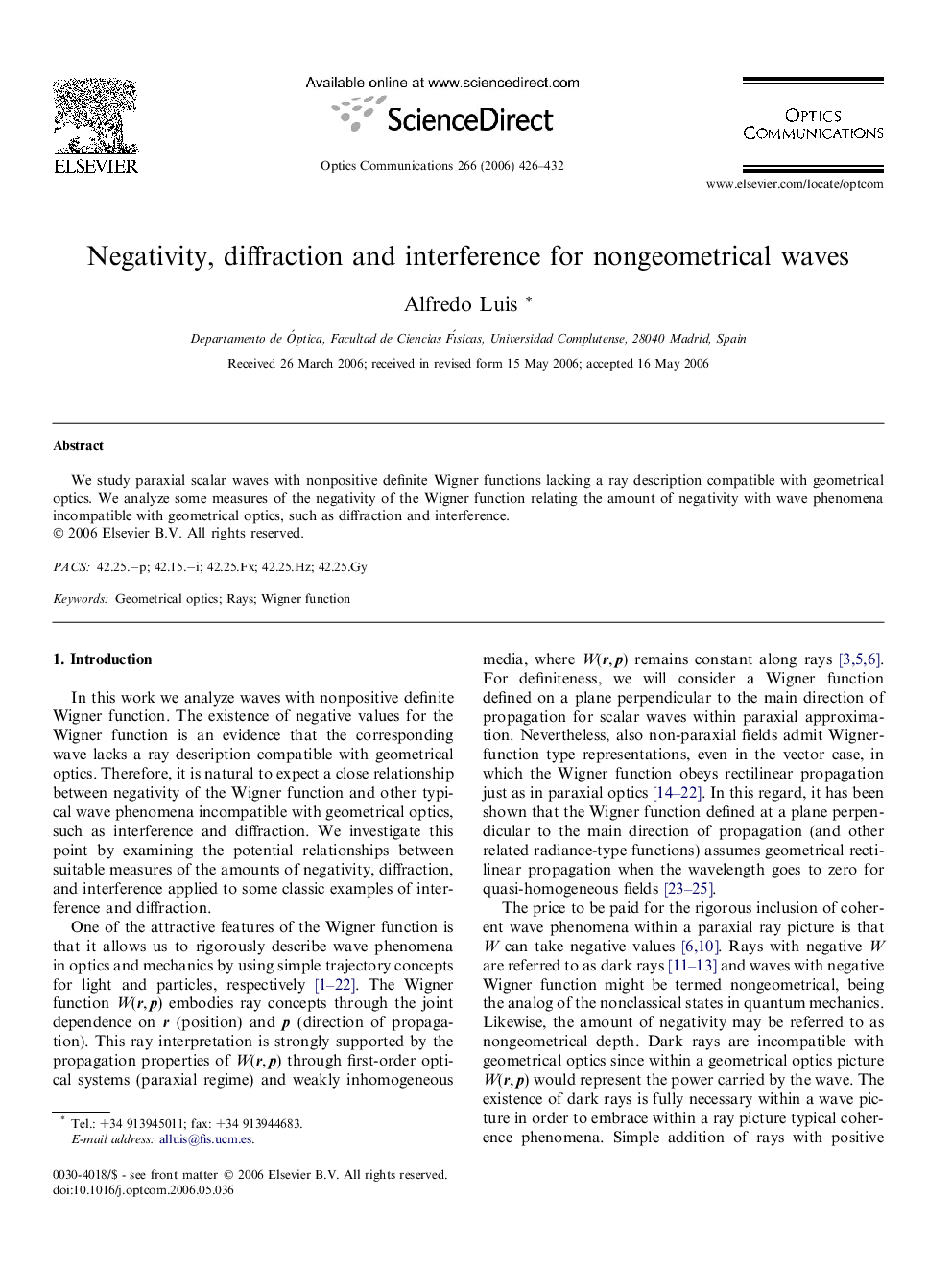 Negativity, diffraction and interference for nongeometrical waves