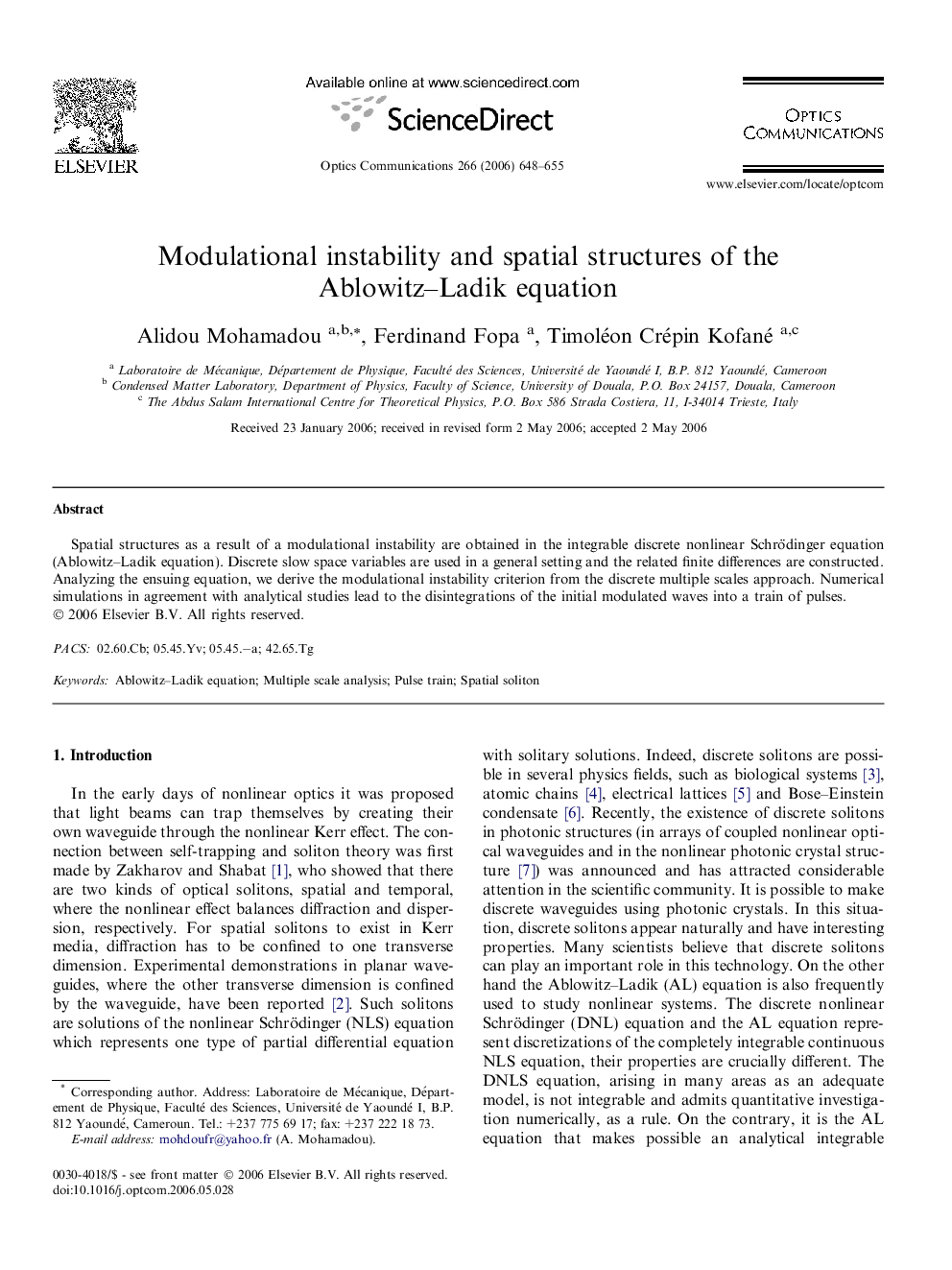 Modulational instability and spatial structures of the Ablowitz-Ladik equation