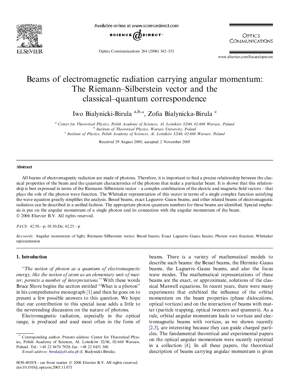 Beams of electromagnetic radiation carrying angular momentum: The Riemann–Silberstein vector and the classical–quantum correspondence