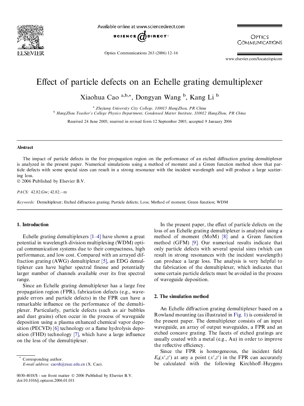 Effect of particle defects on an Echelle grating demultiplexer