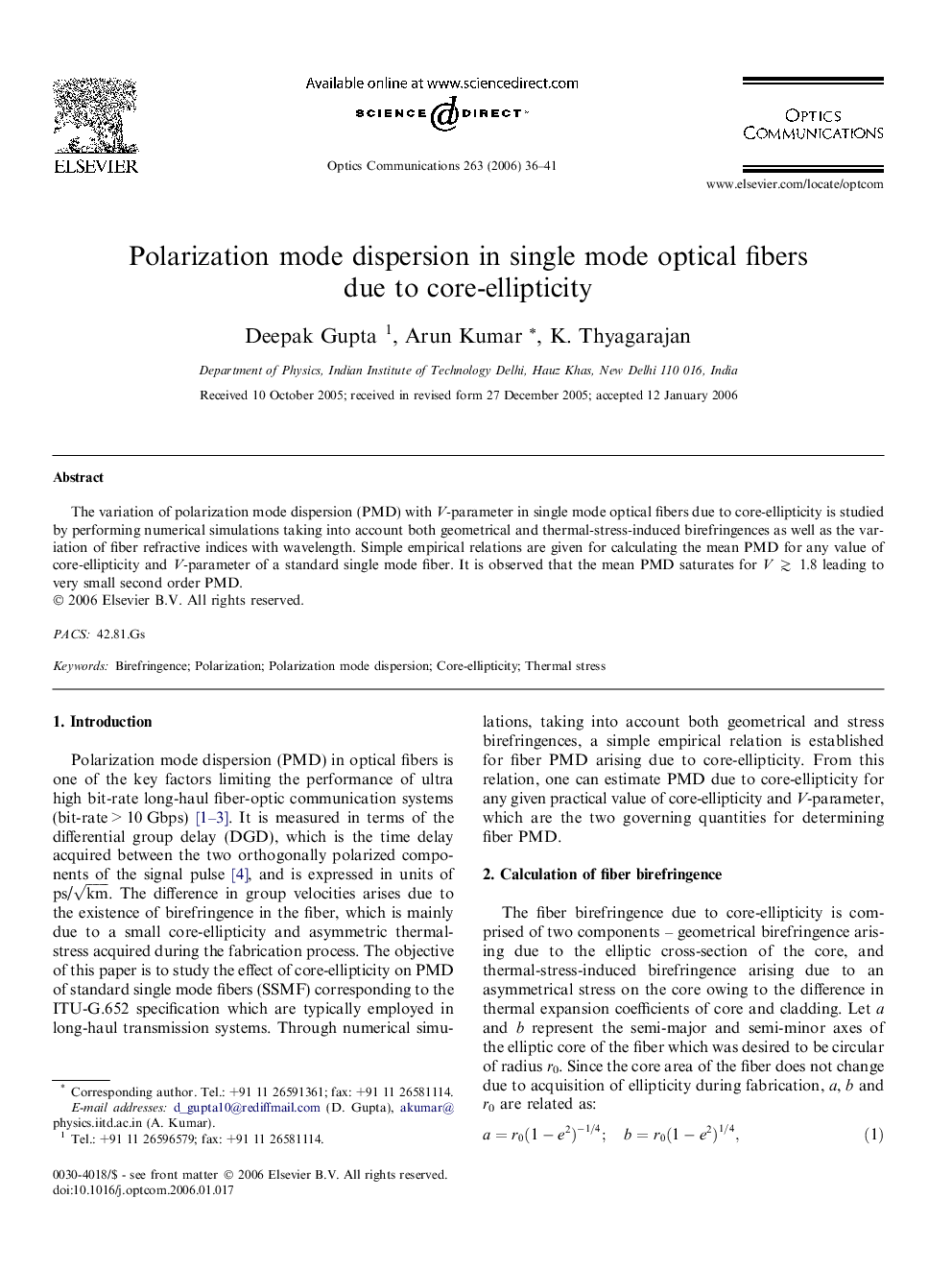 Polarization mode dispersion in single mode optical fibers due to core-ellipticity