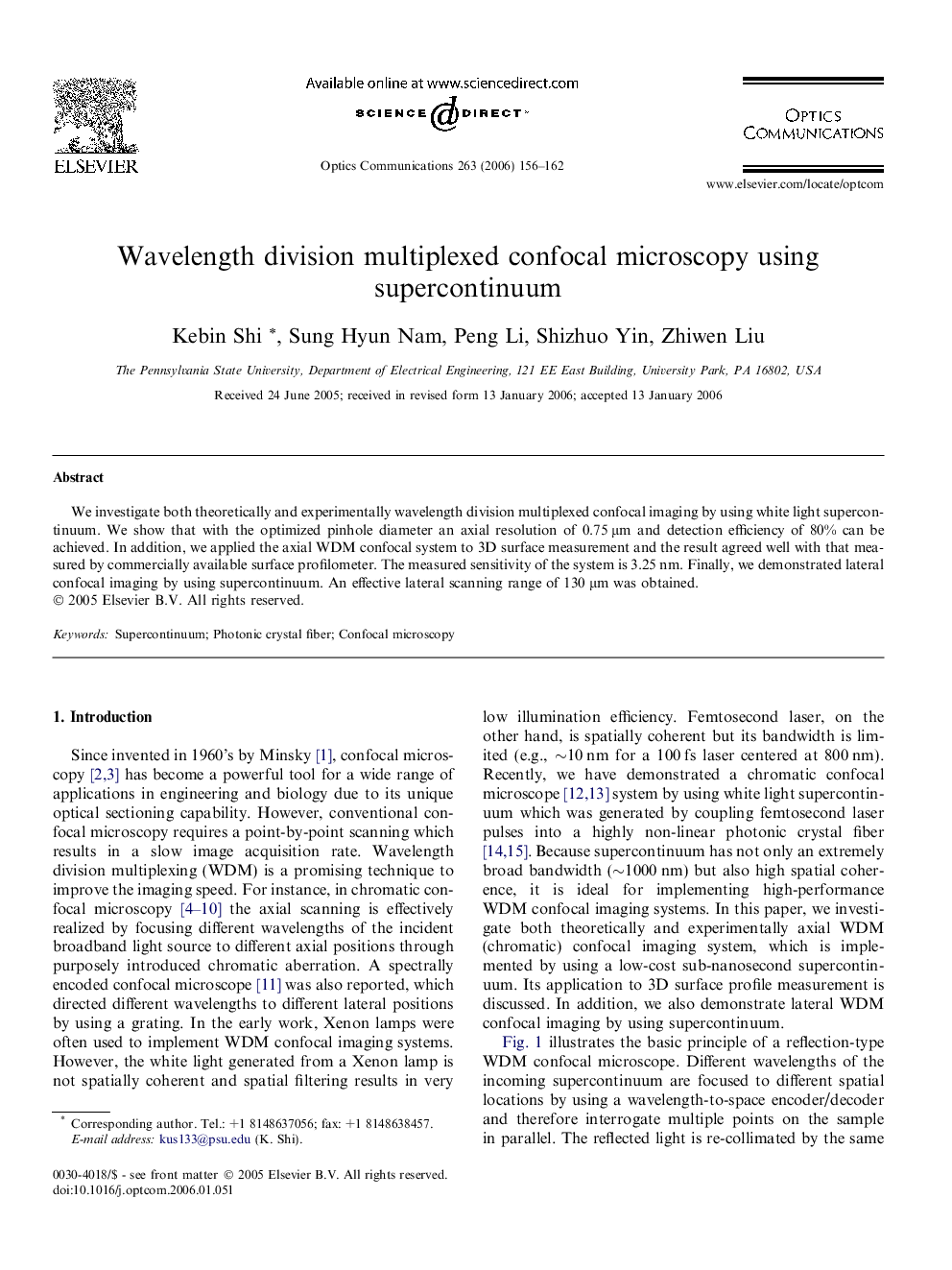 Wavelength division multiplexed confocal microscopy using supercontinuum