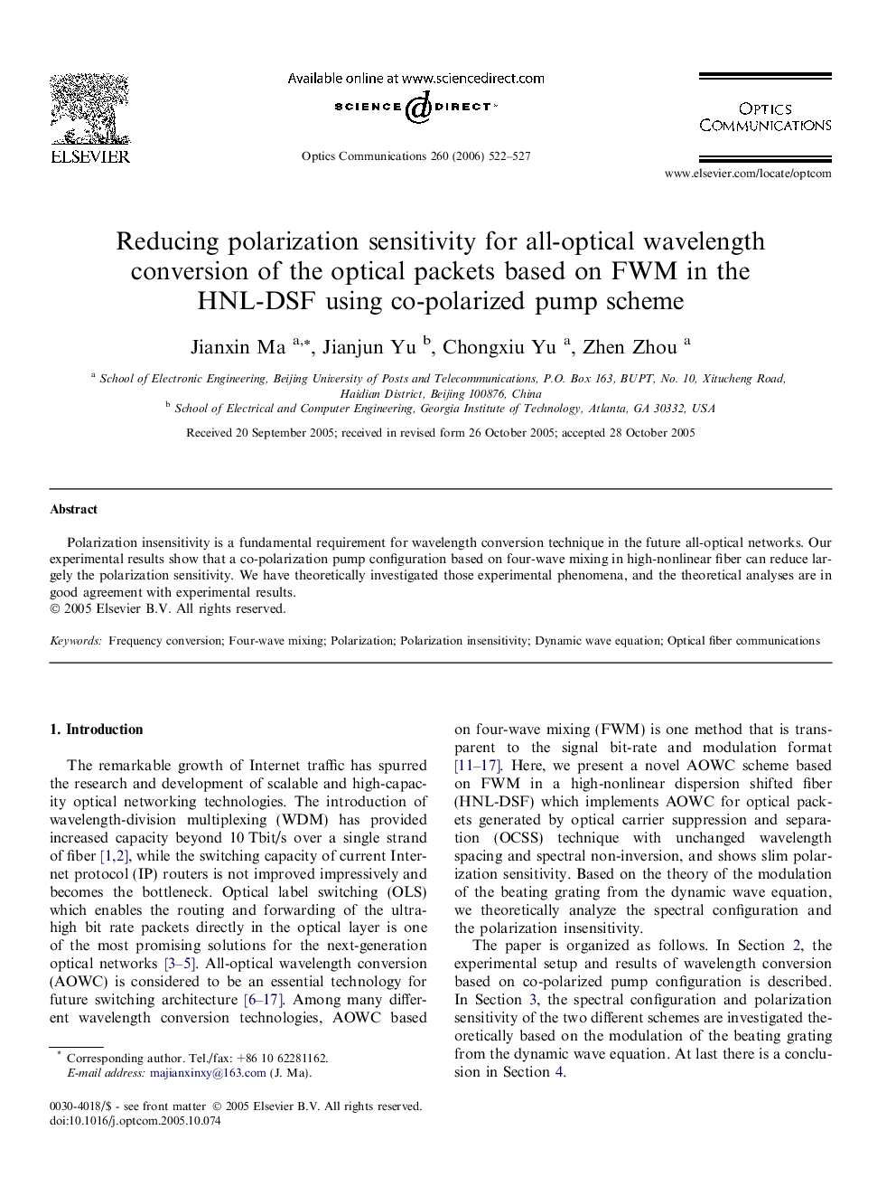 Reducing polarization sensitivity for all-optical wavelength conversion of the optical packets based on FWM in the HNL-DSF using co-polarized pump scheme