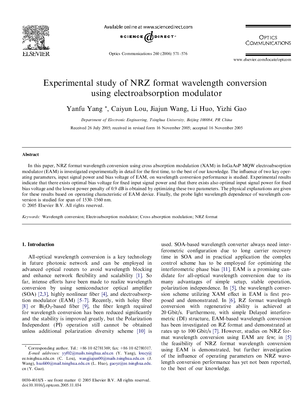 Experimental study of NRZ format wavelength conversion using electroabsorption modulator