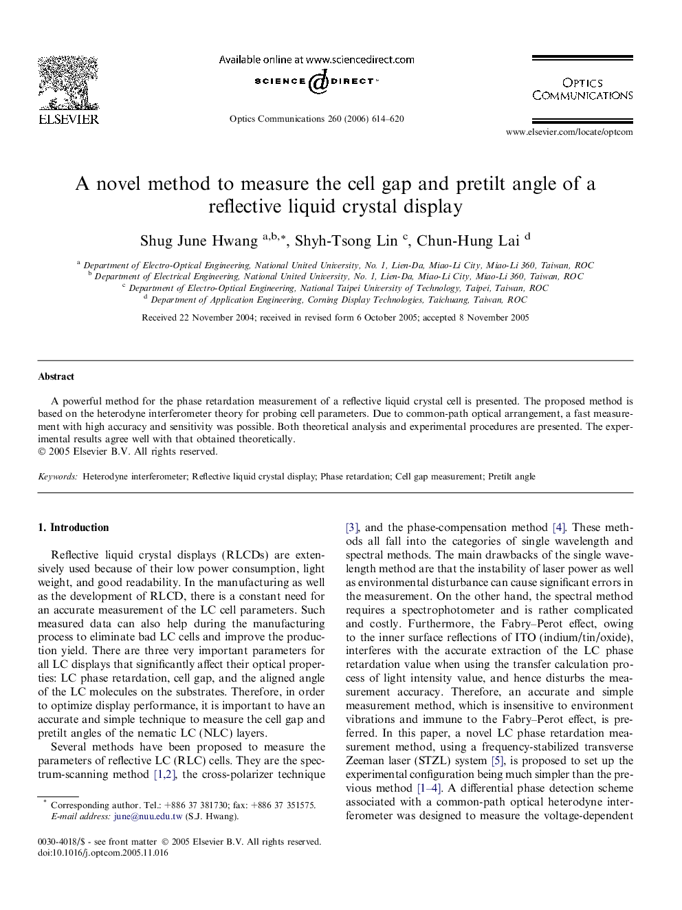 A novel method to measure the cell gap and pretilt angle of a reflective liquid crystal display