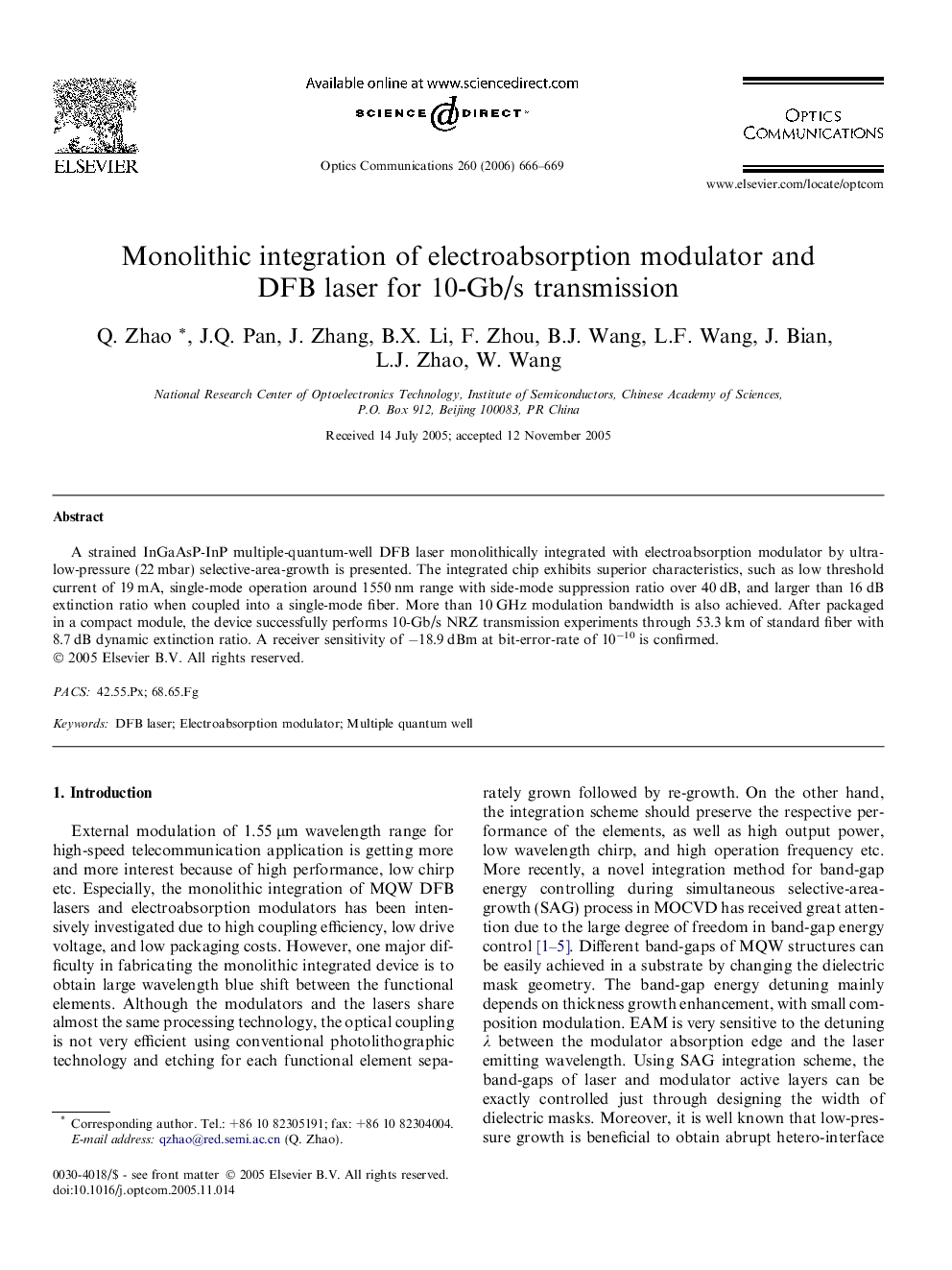 Monolithic integration of electroabsorption modulator and DFB laser for 10-Gb/s transmission