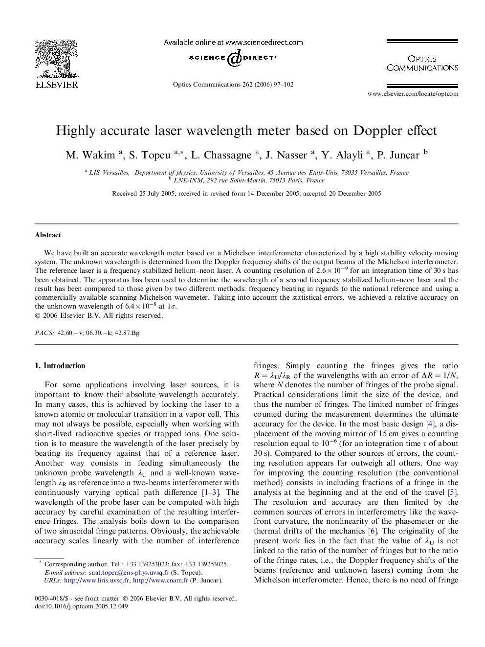 Highly accurate laser wavelength meter based on Doppler effect