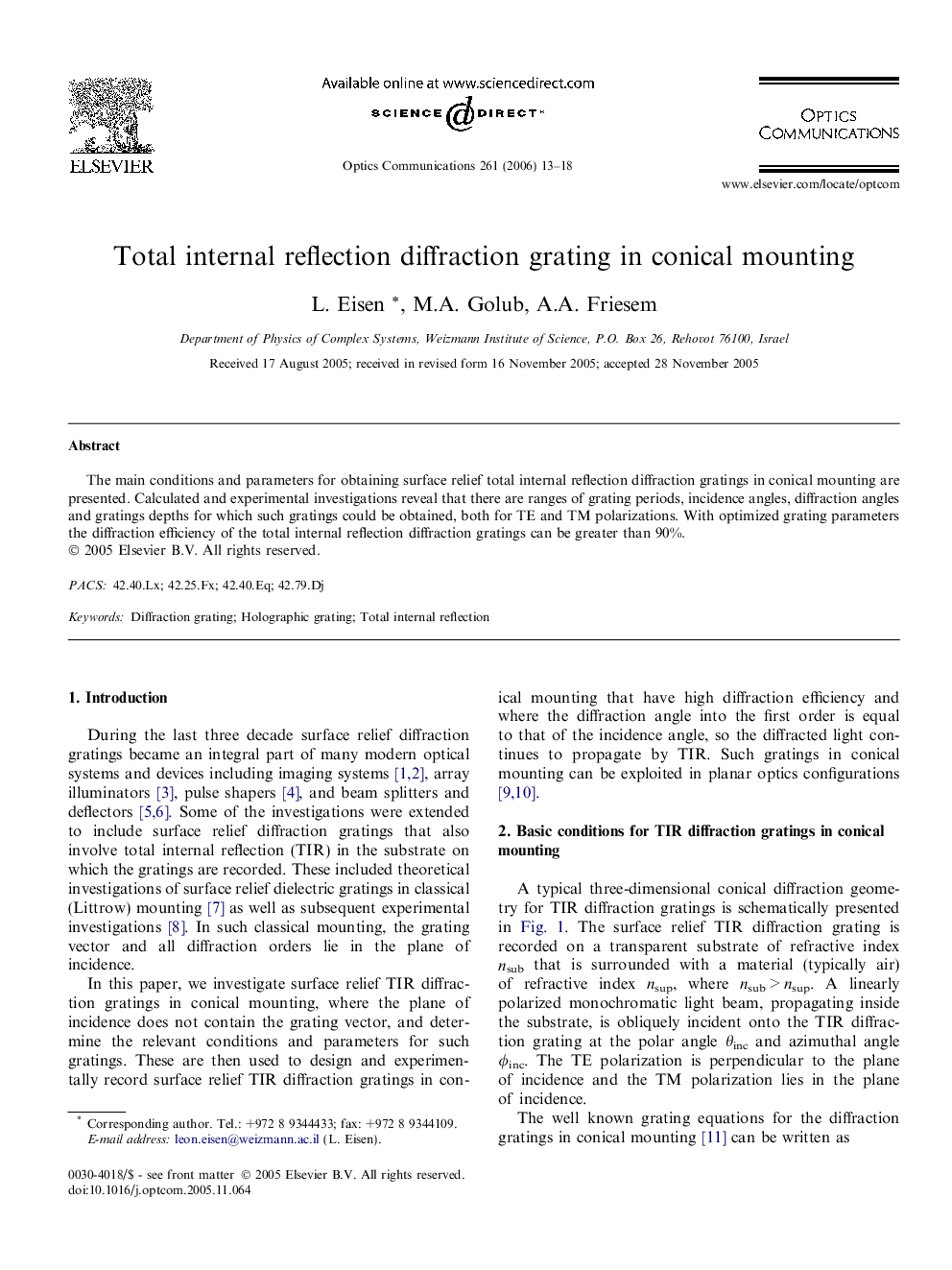 Total internal reflection diffraction grating in conical mounting