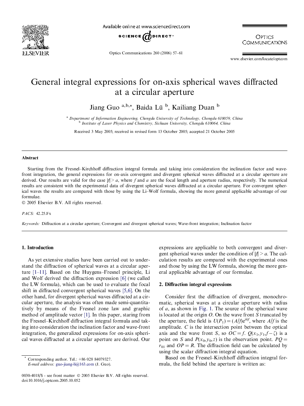 عکس صفحه اول مقاله: General integral expressions for on-axis spherical waves diffracted at a circular aperture General integral expressions for on-axis spherical waves diffracted at a circular aperture